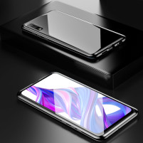 Луксозен алуминиев бъмпър от 2 части с магнити и стъклен протектор лице и гръб оригинален Magnetic Hardware Case за Huawei P Smart Pro STK-L21 черен